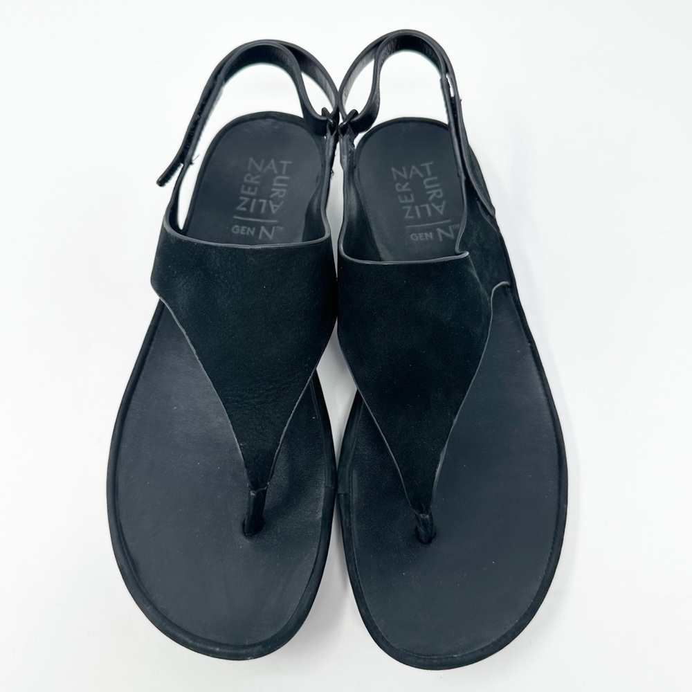 NATURALIZER GENN-DETECT SUEDE OPEN TOE ANKLE STRAP BLACK 9.5